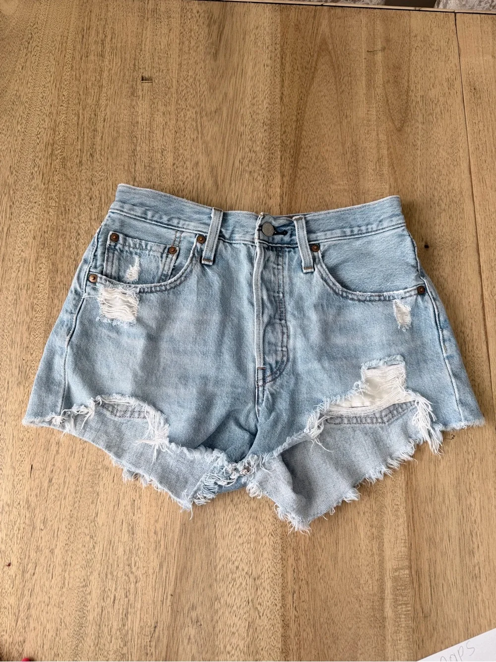 Levi's 501 High-Rise Denim Light Wash Distressed Denim Cutoff Shorts 26